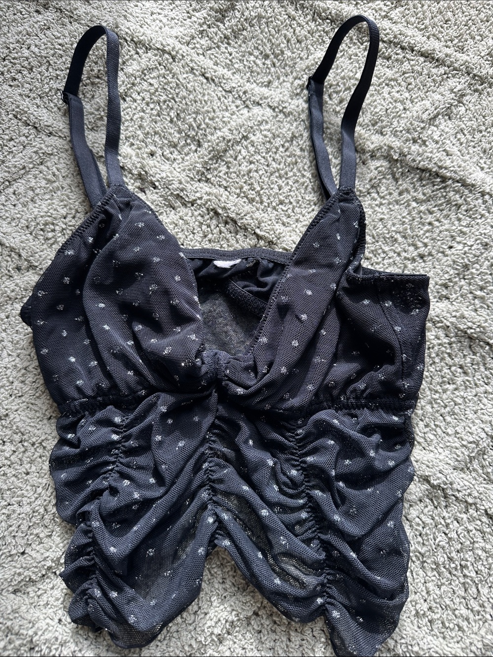 Colsie Black Ruched Mesh Cami Top